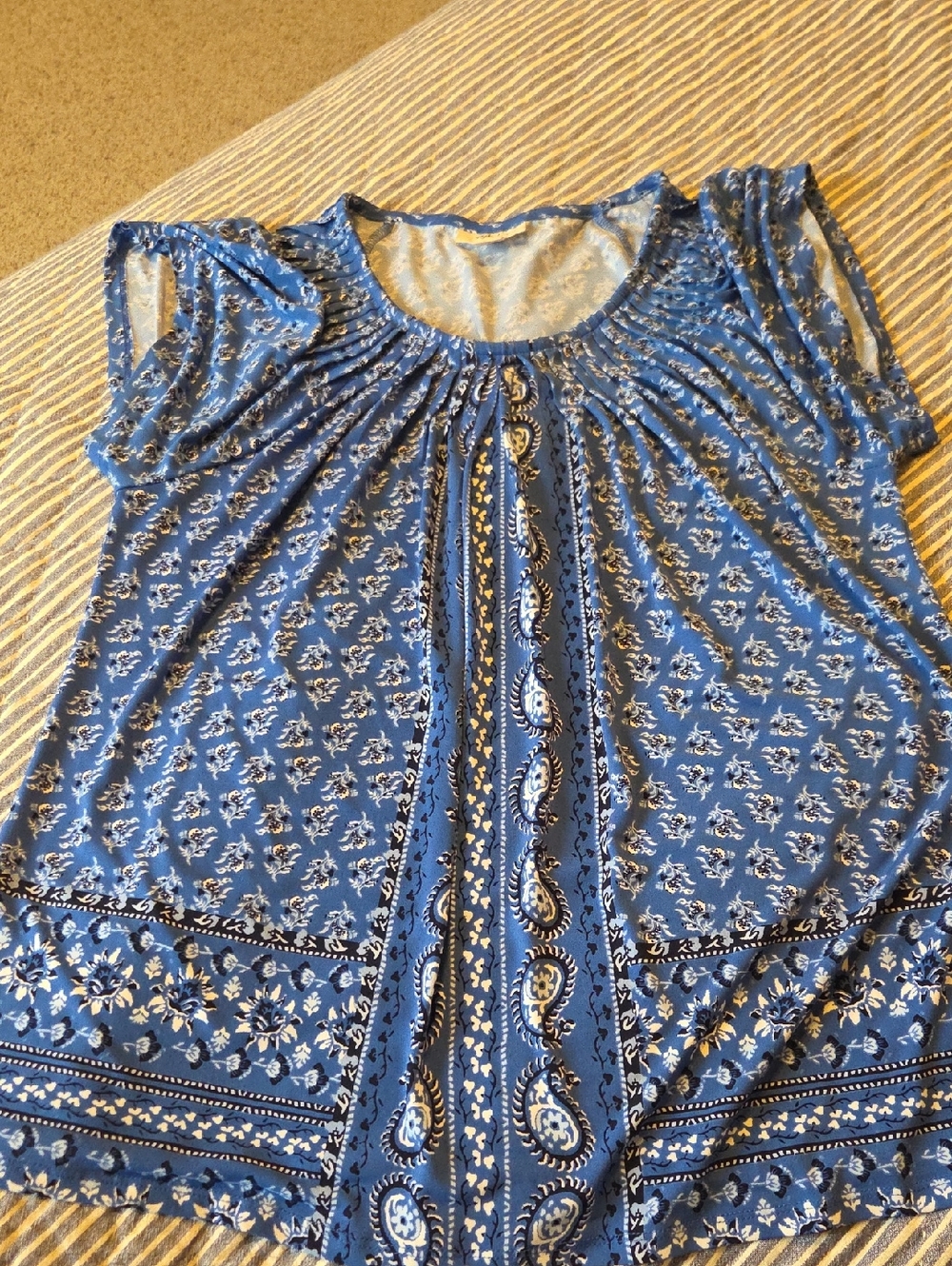 Style & Co. Blue Paisley Floral Short Sleeve Blouse